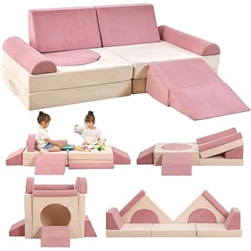 12PCS Modular Kids Play Couch, Toddler Couch, Sectional Sofa Imaginative Furniture Play Set for Creative Kids, Convertible Foam Climbing Sofa for Boys & Girls