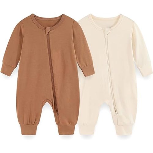 Unisex Rayon Made from Bamboo Zipper Baby Boy Girl Rompers 2 Pcak Long Sleeve Infants Jumpsuits New Born Clothes