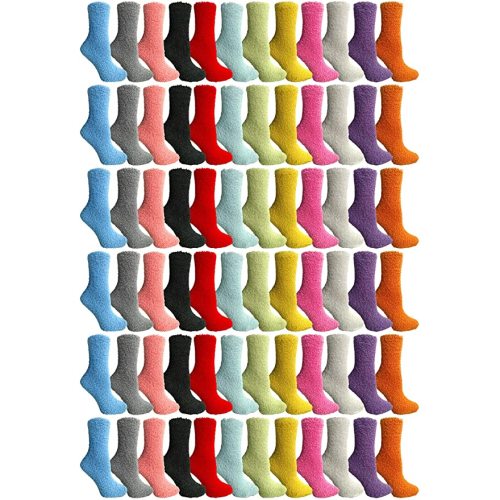 120 Pairs Case Of WSD Womens Fuzzy Socks, Winter Soft Fluffy Assorted Socks Size, 9-11 - 120 Pack Solid Assorted