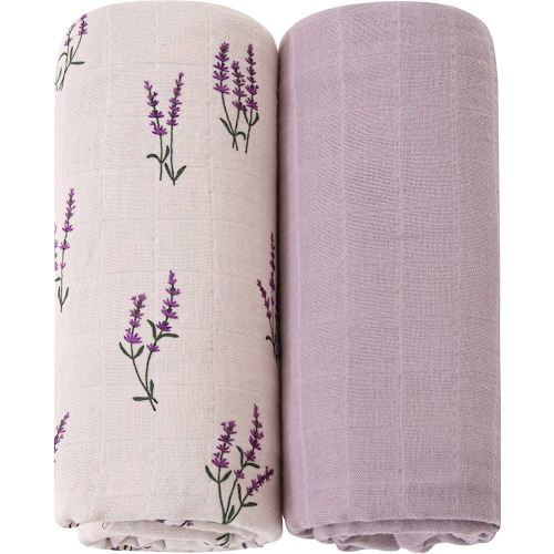 LifeTree Baby Swaddle Blankets Girls, Organic Muslin Swaddle Blankets Unisex Swaddling Wrap Receiving Blanket for Newborn, Organic Cotton, Large 47 x 47 inches, Lavender & Mauve