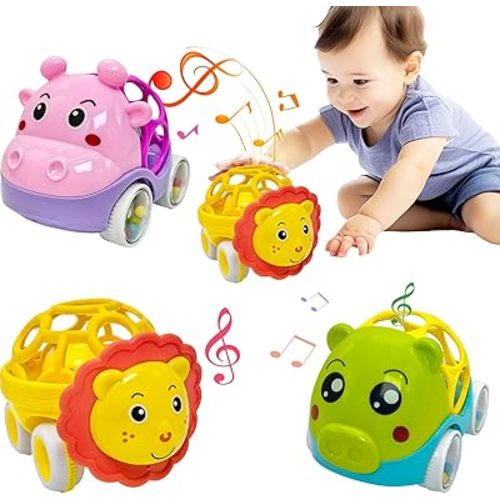 Baby Rattles Toy Car for Toddler Aged 1-3, 5.7in x4.33in Soft Rubber Montessori Sensory Toy for 0-6-12 Months Baby Gifts, Easter Basket Stuffers for Toddler, 1st Birthday Gifts for 1-2 Years Old Boys