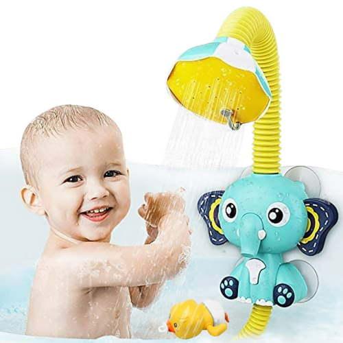 WISHTIME Baby Bath Toys Electric Shower - Toddler Bath Shower Head for Kids Sucker Electric Shower Rain Head Kids Bathing Time Toddlers Game Elephant Animal Toy