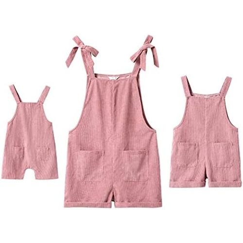 AWIBMK Mommy and Me Outfits Solid Color Family Matching Overall Shorts Jumpsuit Romper Summer Clothes for Mother and Daughter