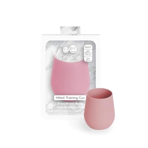 ezpz Tiny Cup (Blush) - 100% Silicone Training Cup for Infants - 4 months + - Designed by a Pediatric Feeding Specialist - Baby-led Weaning Essentials & Baby Gifts