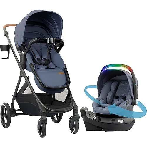Evenflo Shyft Intuiti+ Travel System Revolve180 LiteMax NXT Rotational Infant Car Seat with SensorySoothe (Flint)