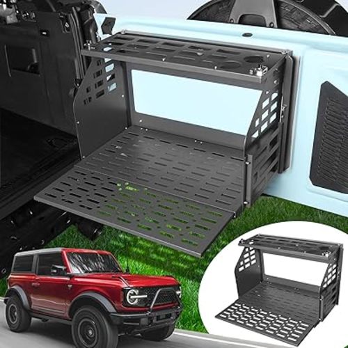 Mabett Rear Door Tailgate Foldable Table for Ford Bronco Accessories 4-Door 2021 2022 2023 2024 Heavy Duty Black Powder Coated Cargo Holder