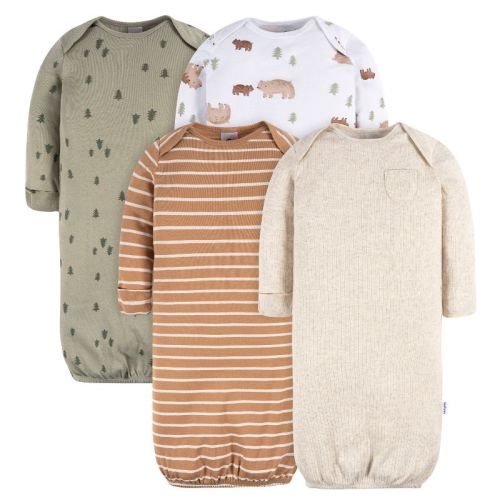 Gerber Baby Boys' Gowns With Mitten Cuffs, 4-pack, Eucalyptus Otters, Newborn