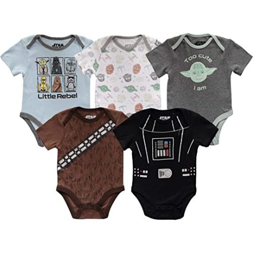 STAR WARS Baby Boys Bodysuit 5-Pack - Baby Bodysuits With Darth Vader, Boba Fett, Yoda, C-3PO, R2-D2 - Baby
