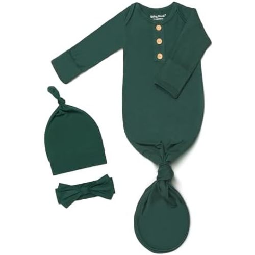 Newborn Baby Knotted Gown, Super Soft Silky Infant Sleeper, Baby Girl Sleep Gown with Mittens, Bow, and Hat Set