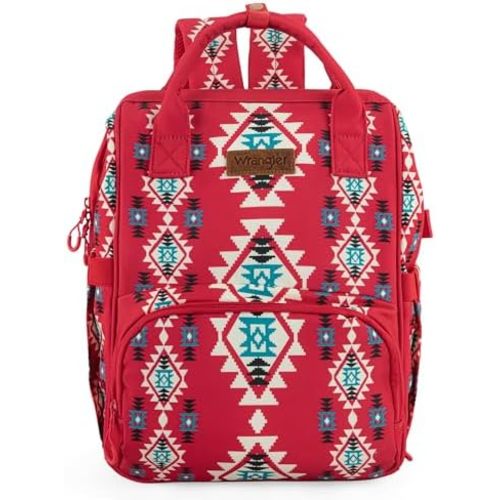 Wrangler Diaper Bag Backpack Aztec Travel Backpack Purses Western Multi-Function Baby Bags for Mom with Waterproof Insulated Pockets