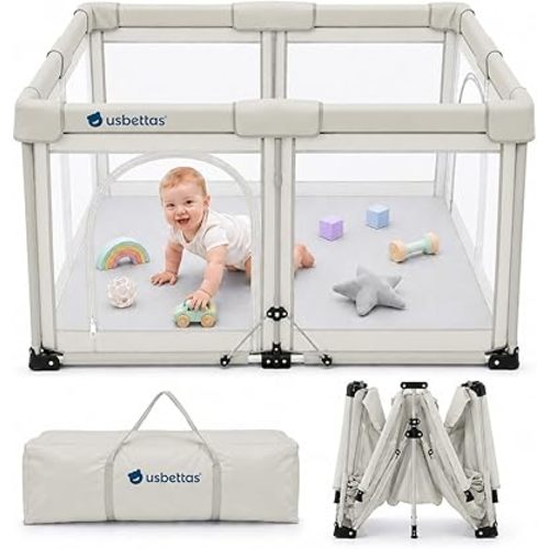 Foldable Baby Playpen, 50"x50", Beige