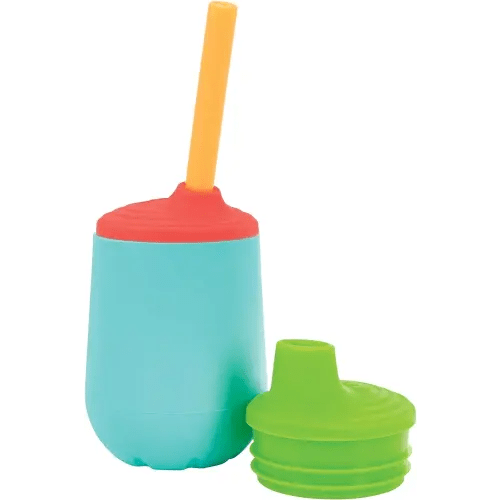 Nuby First Training Cup Set - Silicone Tumbler with Spout and Straw Combo - 4 oz - 6+ Months - Neutral