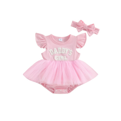 Jxzom Newborn Baby Girl Daddys Girl Clothes 0 3 6 12 18 Months Letter Embroidery Mesh Romper Dress Headband Cute Summer Clothes