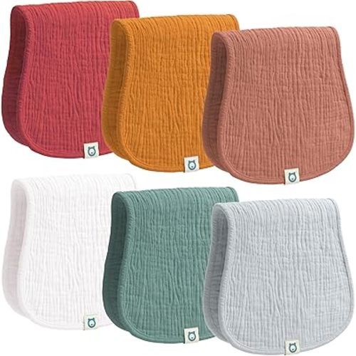 Muslin Burp Cloths Set, 6 Pieces, 100% Organic Cotton Hand Washcloths for Baby Boys and Girls Extra Absorbent and Soft Burping Rags (Boho - Multi Colored)
