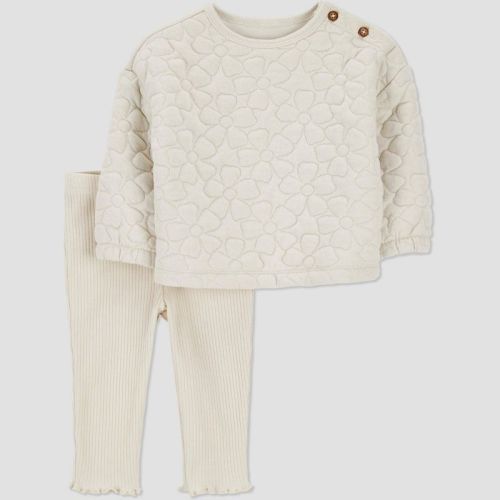 Carter's Just One You® Baby Girls' 2pc Quilted Floral Top & Pants Set - Cream