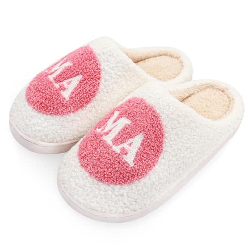Etomiel Fun Cute Mama Slippers for Women, Cute Cozy Mama Bear Slipper, Soft Plush Memory Foam Slip On Slippers House Slippers for Home Kitchen Bedroom Winter, Womens Christmas Gifts for Mom