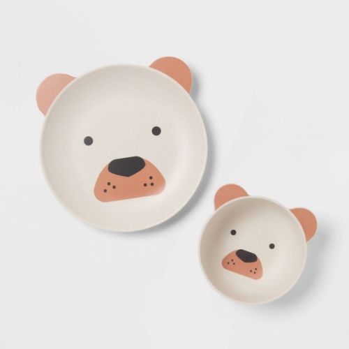 Kids' 2pc Bamboo and Melamine Bear Dinnerware Set Light Brown - Pillowfort™