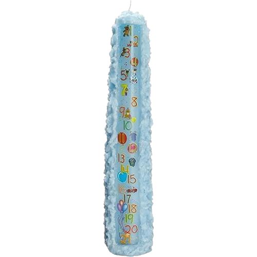 Biedermann & Sons Baby Shower Countdown Candle for Boys, Light Blue 15 Inch Unscented Pillar, 42 Hour Burn Time, Marks 1 to 21 Year Celebrations, Keepsake Gift or Favor for Guests
