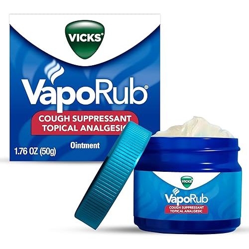 Vicks VapoRub, Original, Cough Suppressant, Topical Chest Rub & Analgesic Ointment, Medicated Vicks Vapors, Relief from Cough Due to Cold, Aches & Pains, 1.76oz
