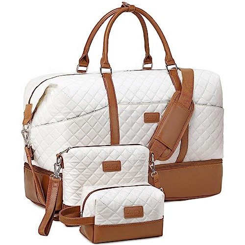Weekender Bag, Large Travel Duffel Bag for Women, Carry on Overnight Bag with Shoe Compartment and Toiletry Bags
