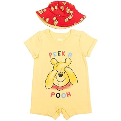Disney Lion King Mickey Mouse Winnie the Pooh Jack Skellington Lilo & Stitch Baby Romper & Bucket Sun Hat Newborn to Infant