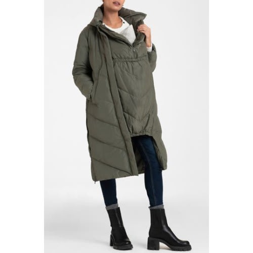 Long Maternity Down & Feather Fill Puffer Coat with Babywearing Panel