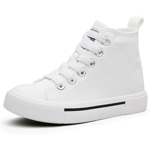 Girls Boys High-Top Slip On Sneakers Kids Canvas Shoes with Hook Loop Elastic Closure and Comfort Insole