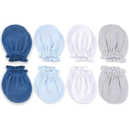 KiddyCare Hand Mittens No Scratch for Newborn Baby Boy/girl - Infant Gloves Mitts for 0-6 Months - Preemie Mittens for Babies - Ocean - 4 Pairs