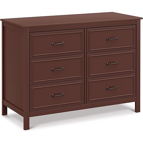 DaVinci Charlie 6-Drawer Baby Dresser - Wooden Double Chest of Drawers for Kids, Boys and Girls - Multi-Purpose Storage Dresser for Bedroom, Nursery, Living Room & Hallway, Easy to Assemble - Crimson