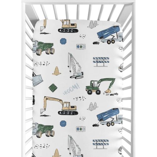 Sweet Jojo Designs Boy Baby Fitted Crib Sheet Construction Truck Green And Blue Collection