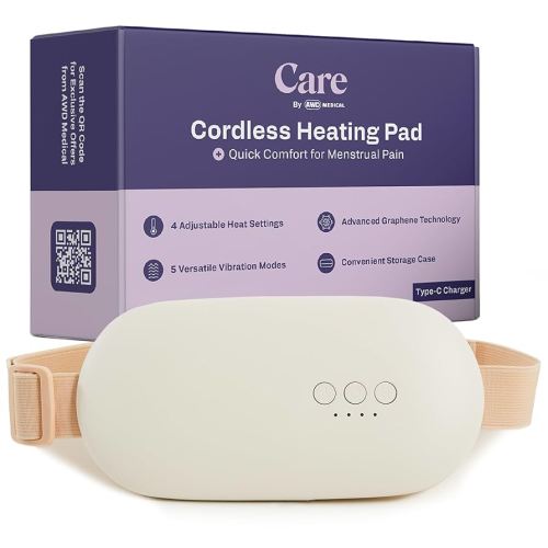 Heating Pad for Cramps | Period Heating Pad for Cramps, Cordless Menstrual Heating Pad with 4 Temperature Levels, 5 Vibration Settings, Portable, Fast Heating, Auto Shut-Off, Large Battery Capacity