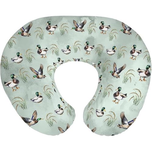 ZoUbqchY Vintage Mallard Ducks Baby Nursing Pillow Covers for Boy Girl Hunting Duck Green Leaves Nursing Slipcovers for Breastfeeding Pillows Soft Stretchy Removable Covers for Newborn Infant Nursery