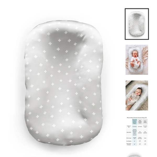 Silk Lounger Cover for Snuggle Me - Dove Grey Crosses