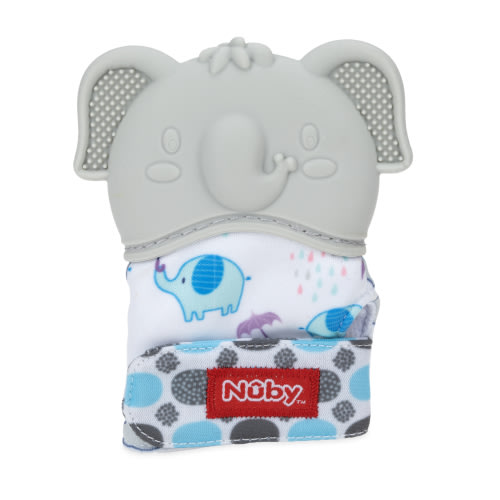 Nuby Happy Hands Teething Mitten for Babies, Gray Elephant Design