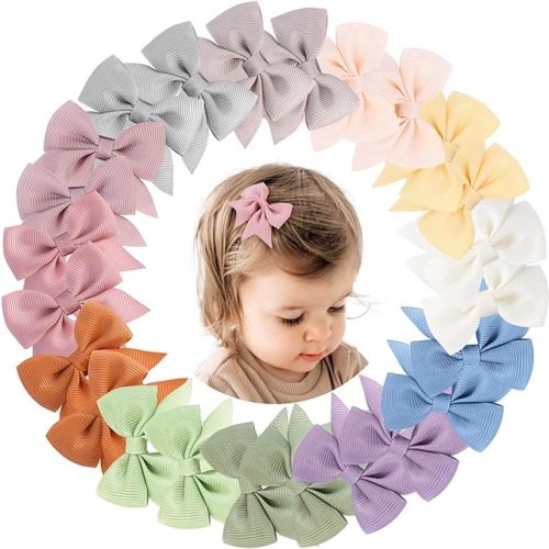 24PCS 2inch Baby Hair Clips, Oaoleer Baby Girls Fully Lined Baby Bows Hair Pins Tiny Hair Bows Alligator Clips for Baby Girls Infants Toddlers 12 Colors in Pairs (Style A) - Style A-24pcs