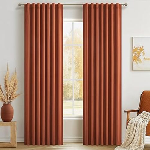 Fall Burnt Orange Curtains Blackout 84 Inches Long 2 Panels Set,Terracotta Autumn Color Decor Retro for Living Room/Bedroom Antique Copper Rust Boho 70s Window Pleated Linen Drapes Thermal (W50"xL84")
