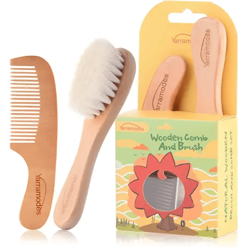 YarraModes Baby Goat Hair Brush and Comb Set for Newborns & Toddlers| Eco-Friendly Safe Brush | Natural Wooden Comb | Soft Bristles for Cradle Cap | Perfect Baby Shower and Registry Gift