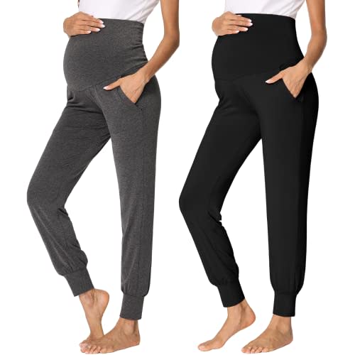 fitglam Women's Maternity Pants Over Belly Lounge Pajamas Clothes Pregnancy Must Haves Joggers with Pockets