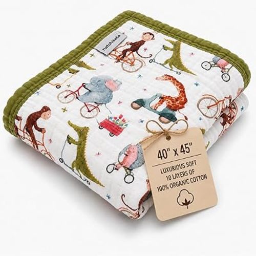 Organic Cotton Muslin Baby Blanket for Boys and Girls - Luxurious Soft Toddler Quilt for Swaddling - Gender Neutral Blanket - Baby and Toddler Gift - Gator on the Go