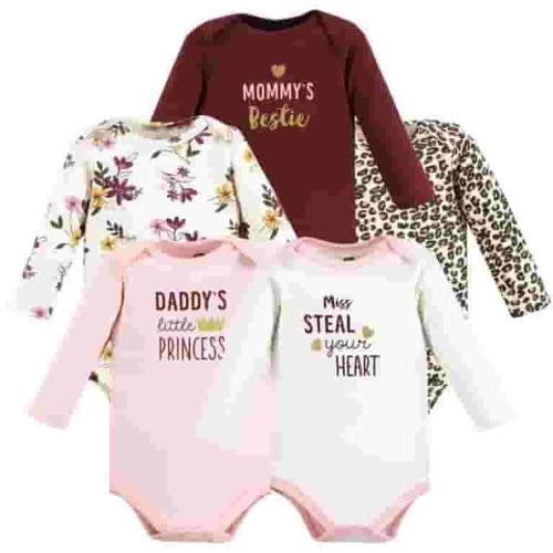 Hudson Baby Cotton Long-Sleeve Bodysuits, 5-Pack, Newborn- 24 Months