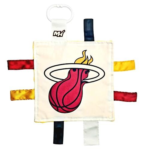 The Learning Lovey Miami Heat Baby Tag Toy - NBA Basketball - Baby Sensory Crinkle Toys - Soft & Safe - Ideal Baby Stroller Toy - BPA Free w/Stroller Clip