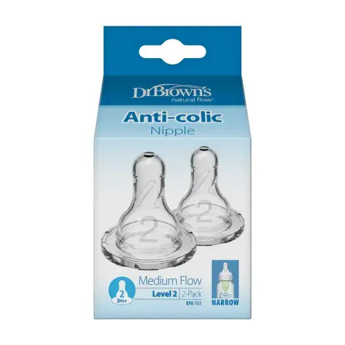 Dr. Brown's Natural Flow Narrow Baby Bottle Silicone Nipple, 2-Pack
