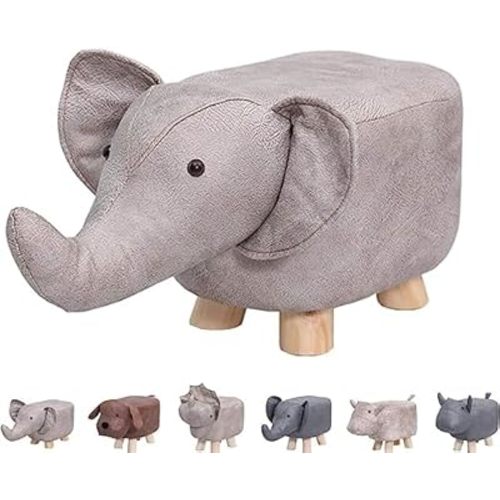 Cute Animal Footstools, Footrest Ottoman with Soft Padded Cushion and Non-Slip Feet, Kids & Adult Pouffe Footstool for Bedroom, Living Room or Entryway,Gift for Kids (White Elephant)