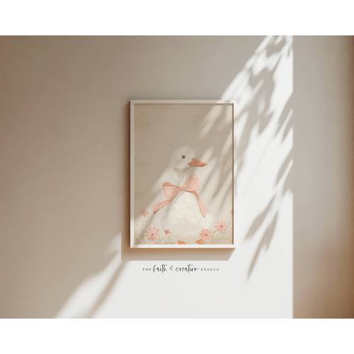 Cute Duck Print, Beige Nursery Decor, Digital Print, Girls wall Decor, Nursery Room Decor, Duck Print, Minimalist Nursery, Farm Animal Decor