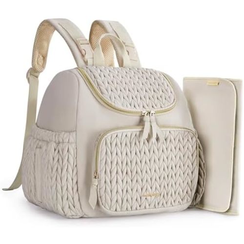 mommore Diaper Bag Small Diaper Backpack Stylish Baby Travel Backpacks with Insulated Pockets, Changing Pad, Stroller Straps