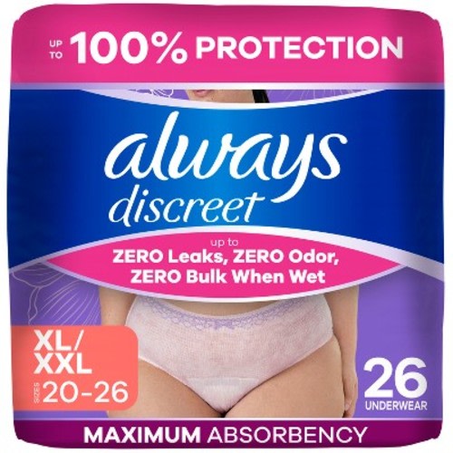 Always Discreet Adult Postpartum Incontinence Underwear for Women - Maximum Protection - XL - 26ct