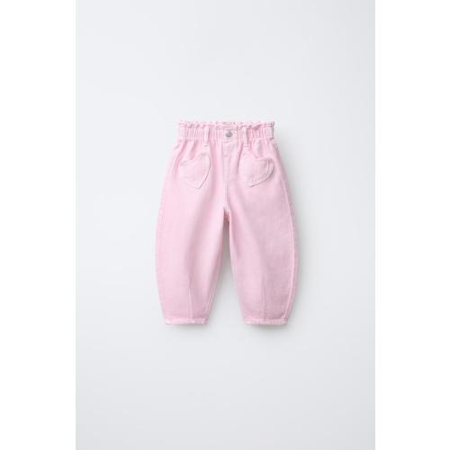 TWILL BAGGY PANTS WITH HEART POCKETS - Pink | ZARA United States