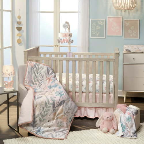 Lambs & Ivy Baby Blooms 3-Piece Pink Floral/Butterfly Baby Crib Beddin — buybuy BABY