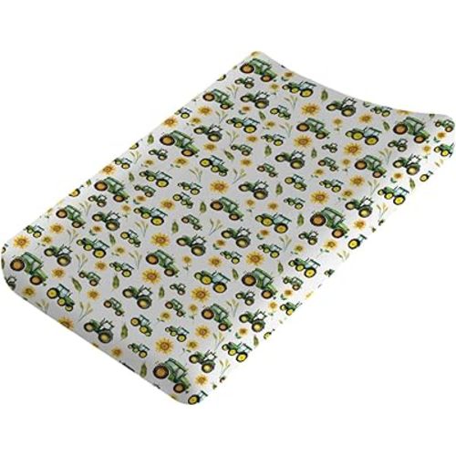 Tractor Vehicle Sunflower Baby Changing Pad Covers,Unisex Fitted Changing Pad Covers for Boys Girls,Comfortable Breathable Changing Table Covers Gifts,Polyester Easy Care Diaper Changing Pad Covers