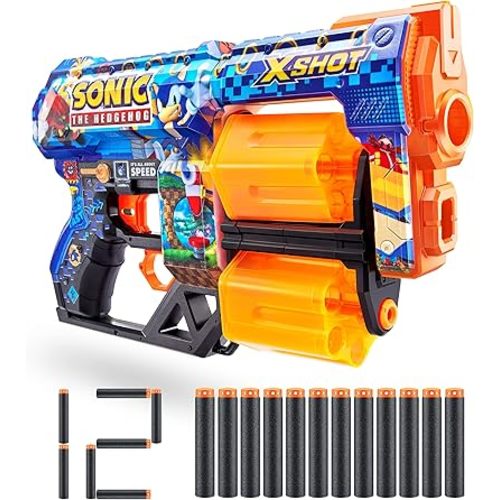 X-Shot Skins Dread Foam Blaster (12 Dart) by ZURU x Sonic The Hedgehog Toy for Kids, Teens, Adults